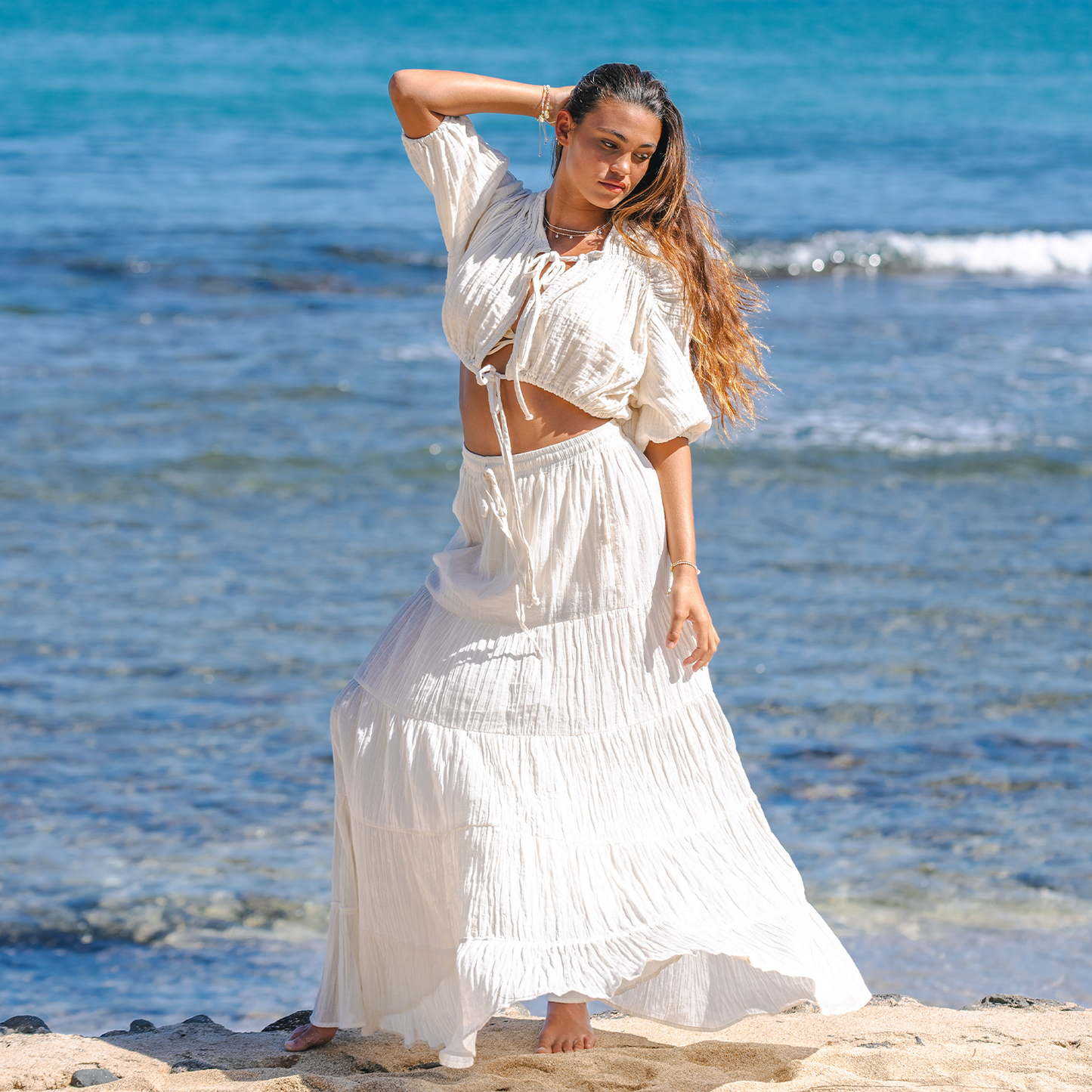 Lotus and Luna - Cream Saltwater Shrug