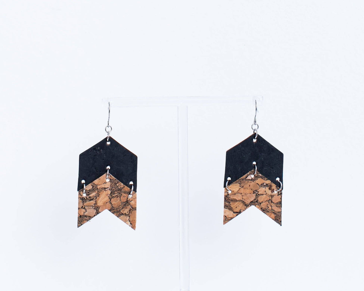 KORK Cork Earrings-Chevron Marbled & Black