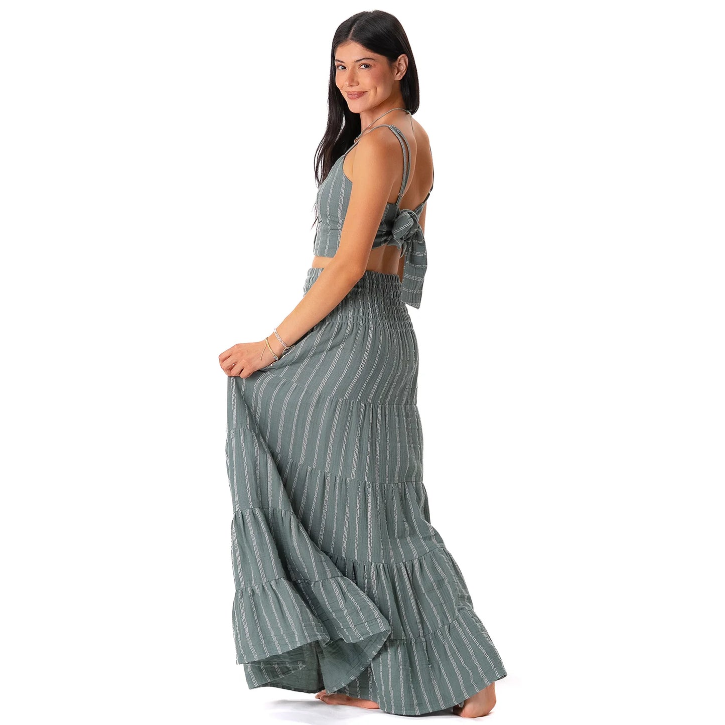 Lotus and Luna - Sage Sailor Stripe Sundrift Skirt