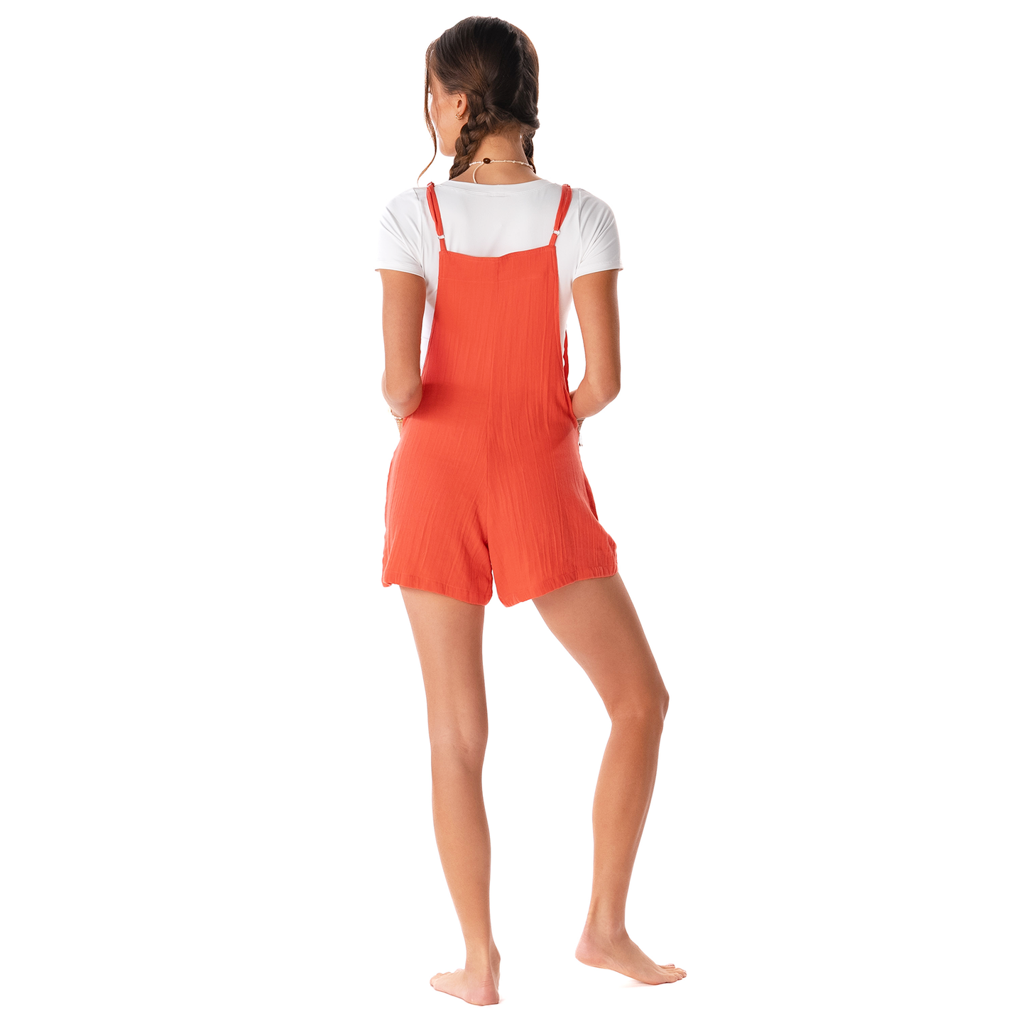 Lotus and Luna - Coral Romper with Adjustable Straps