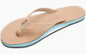 Flip Flops - Womens Classic Tan Leather Single Layer Arch Lt.Blue Midsole Narrow 10