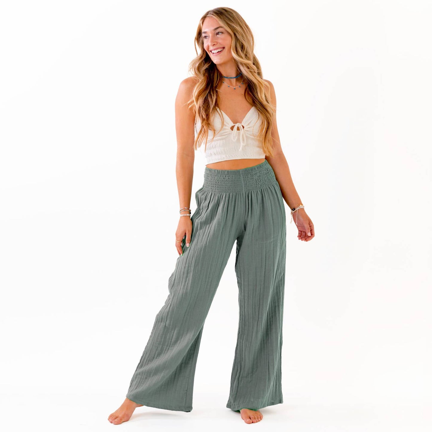 Lotus and Luna - Sage Wide Leg Cotton Pants