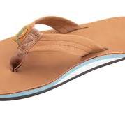 Flip Flops- Mens Tan w/Blue (M) S 7.5-8.5 Leather