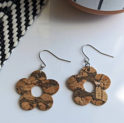 KORK Cork Earrings-Marbled Cork Flower