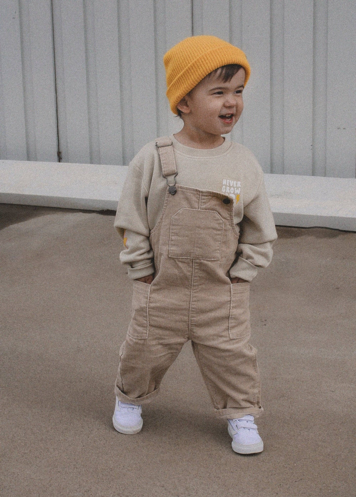 Little Trouble - Cream Corduroy Overalls