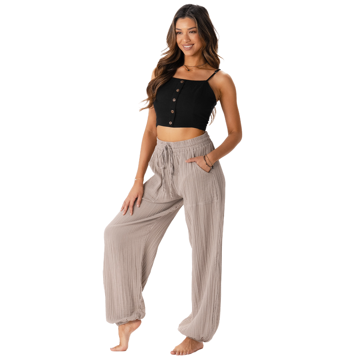 Lotus and Luna - Stone Cotton Jogger Harem Pants