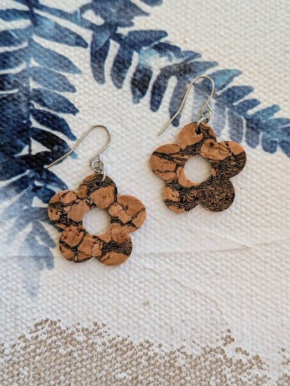 KORK Cork Earrings-Marbled Cork Flower