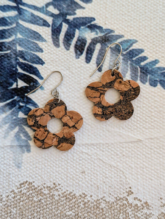 KORK Cork Earrings-Marbled Cork Flower