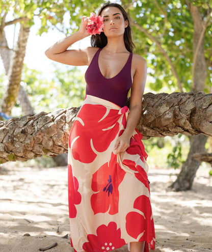 Tag Aloha Co. - Aloalo Pareo Sarong Sand with Hawaiian Airlines