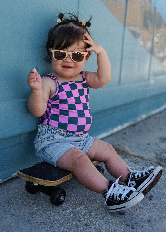 Little Trouble Pink Punch Checkers One Piece