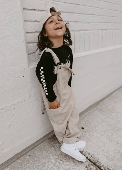 Little Trouble - Cream Corduroy Overalls