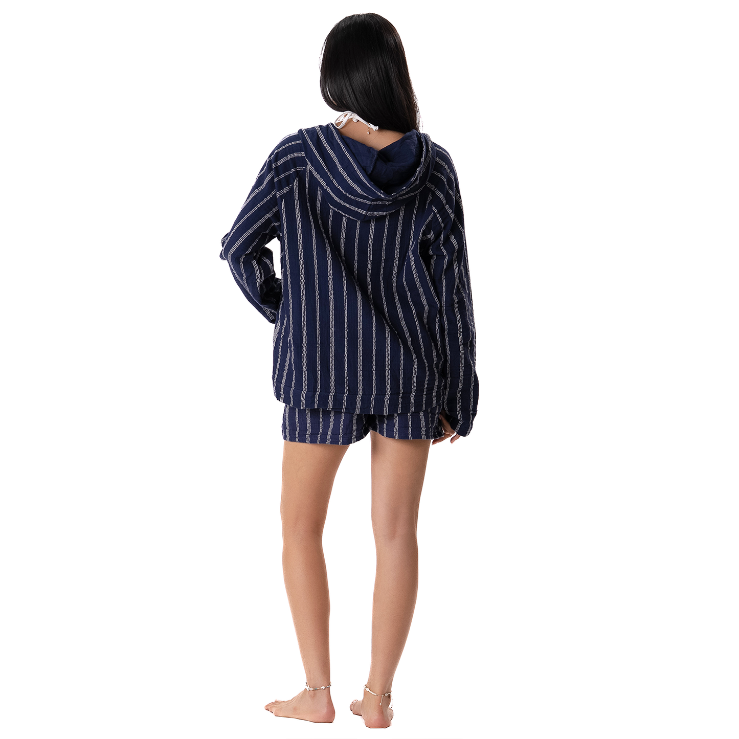 Lotus and Luna - Navy Sailor Stripe Baja Pullover Hoodie
