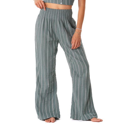 Lotus and Luna - Sage Sailor Stripe Wide Leg Cotton Pants