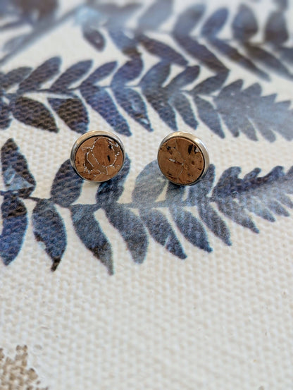 KORK Cork Earrings - Round Stud Silvered