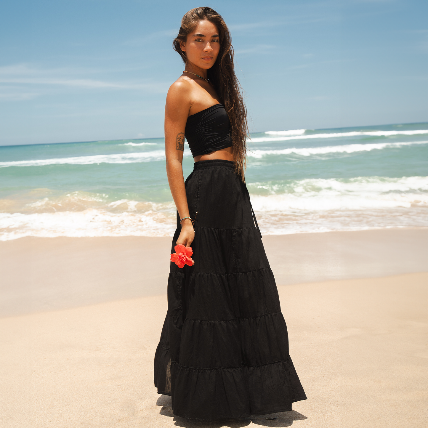 Lotus and Luna - Black Shipwrecked Maxi Skirt with Bead