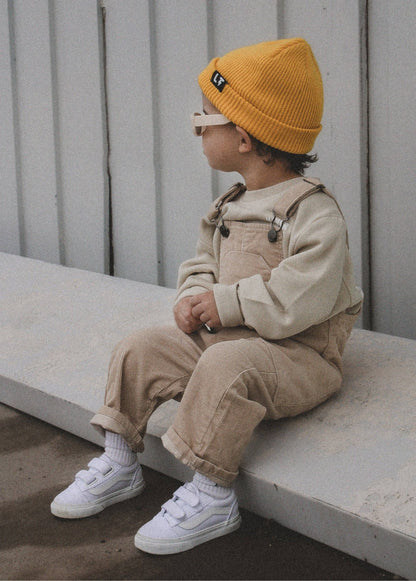 Little Trouble - Cream Corduroy Overalls