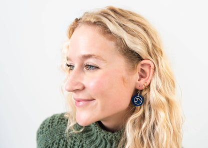 KORK  Cork Earrings - Small Round Blue W/ Wave Charm