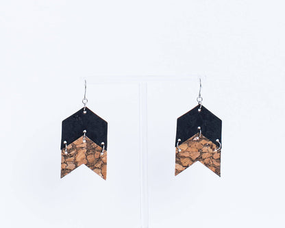 KORK Cork Earrings-Chevron Marbled & Black