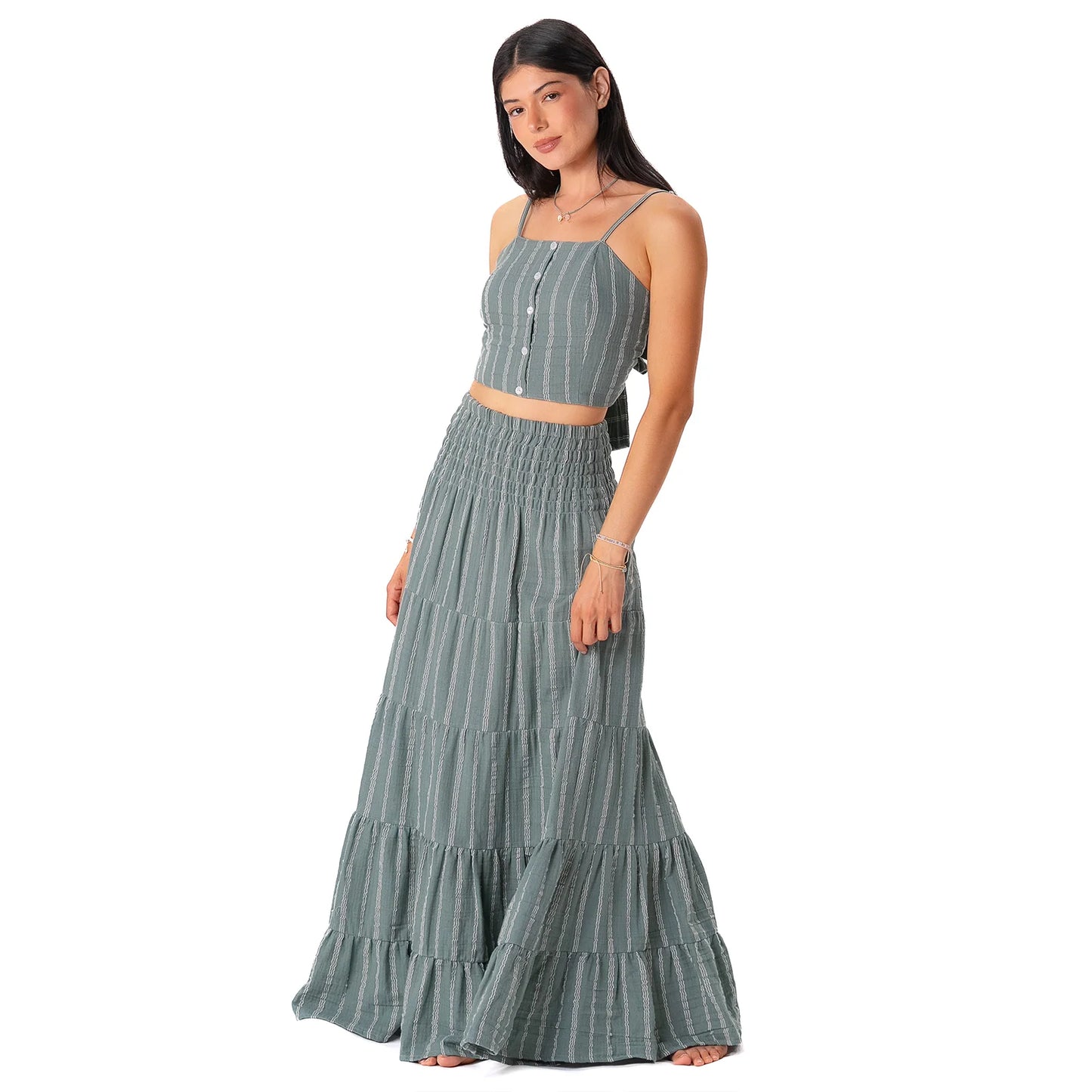Lotus and Luna - Sage Sailor Stripe Sundrift Skirt