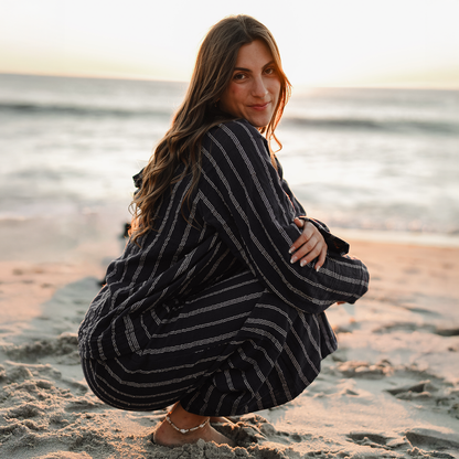 Lotus and Luna - Navy Sailor Stripe Baja Pullover Hoodie