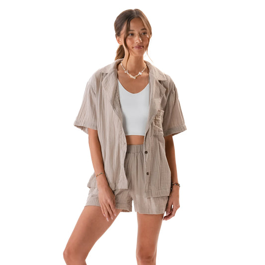 Lotus and Luna - Stone Shelly Short Sleeve Button Down Shirt