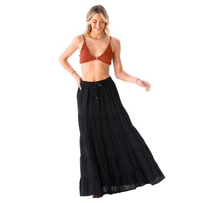 Lotus and Luna - Black Shipwrecked Maxi Skirt with Bead
