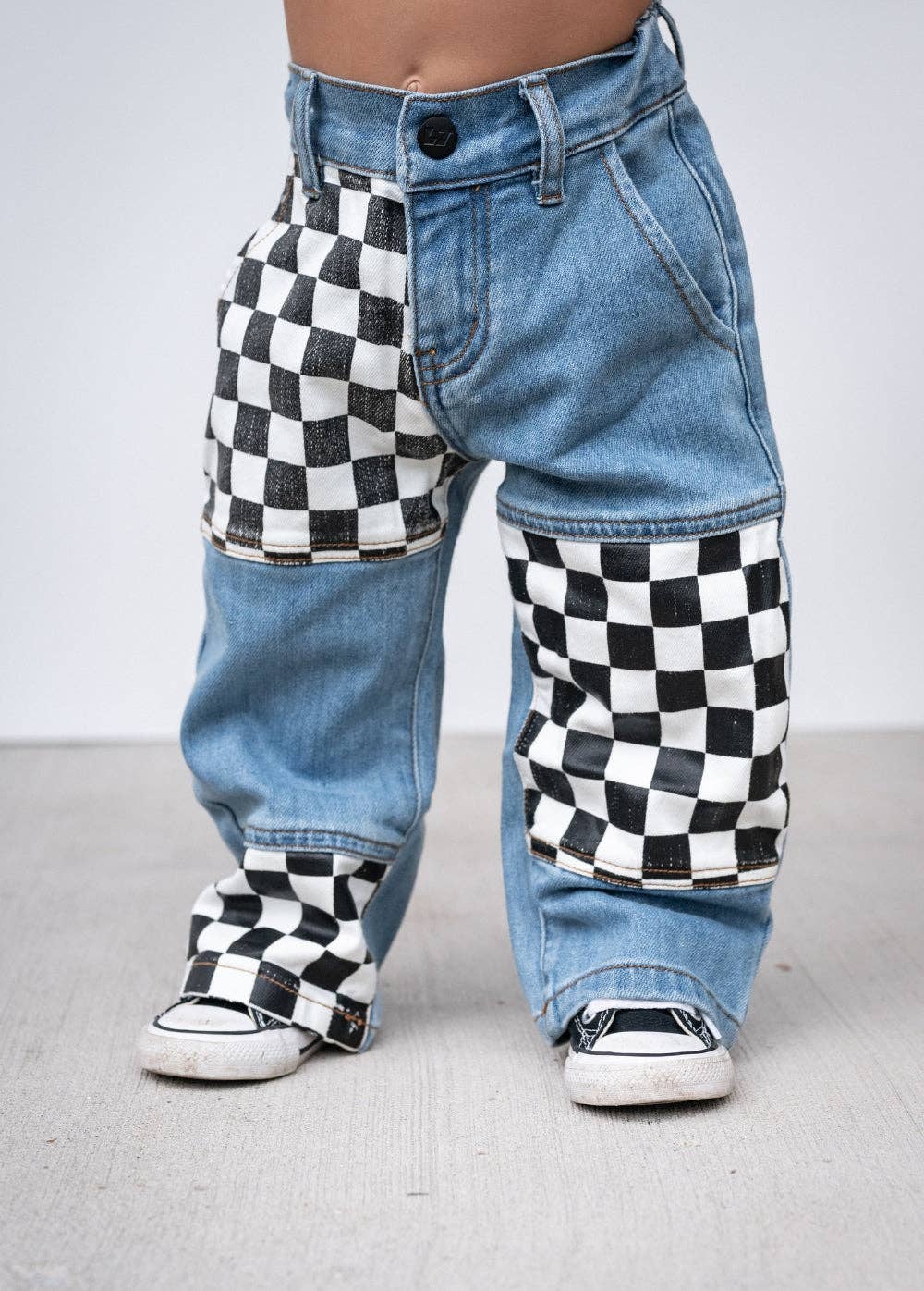 Little Trouble - Checkered Patch Baggy Jeans