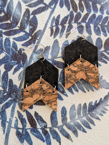 KORK Cork Earrings-Chevron Marbled & Black