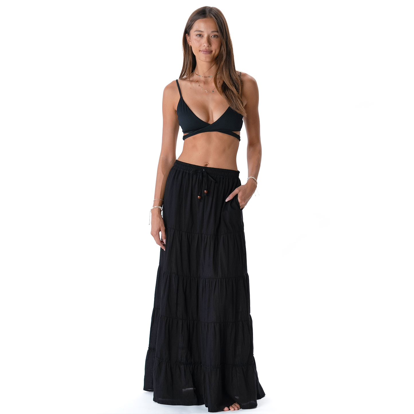 Lotus and Luna - Black Shipwrecked Maxi Skirt with Bead