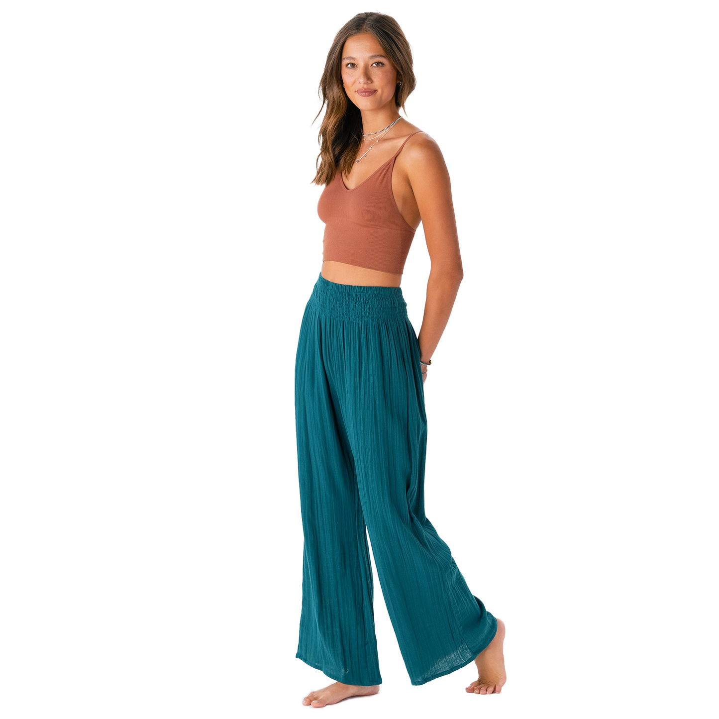 Verdigris Wide Leg Cotton Pants