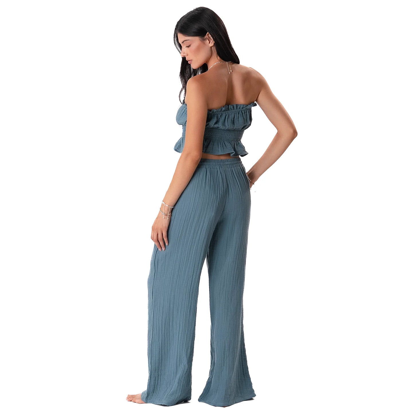 Lotus and Luna - New Moon Blue Cotton Wide Leg Pants