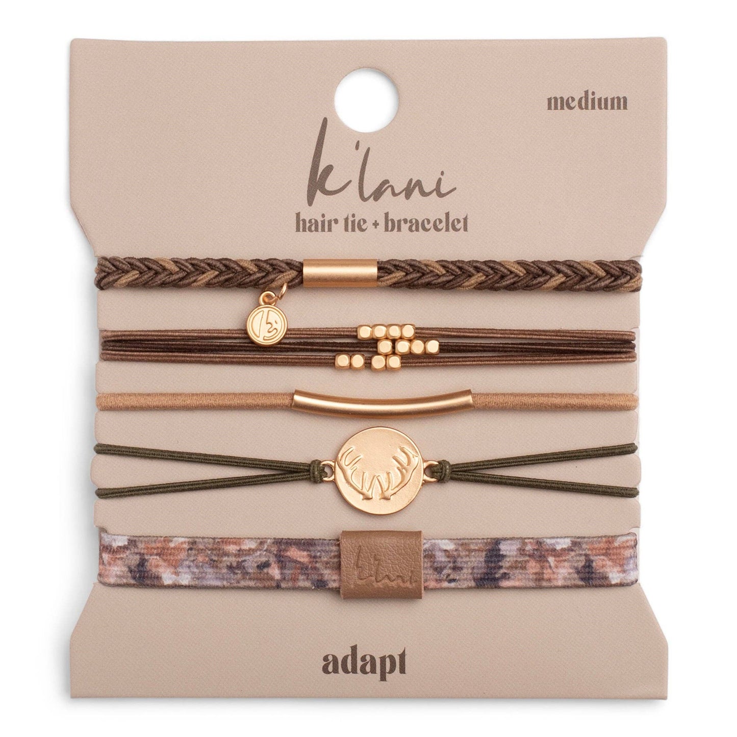 K'lani hair tie bracelets - "Adapt" Camouflage with Antler Charm Hair Tie Bracelets