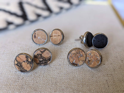 KORK Cork Earrings - Round Stud Black