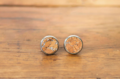 KORK Cork Earrings - Round Stud Silvered