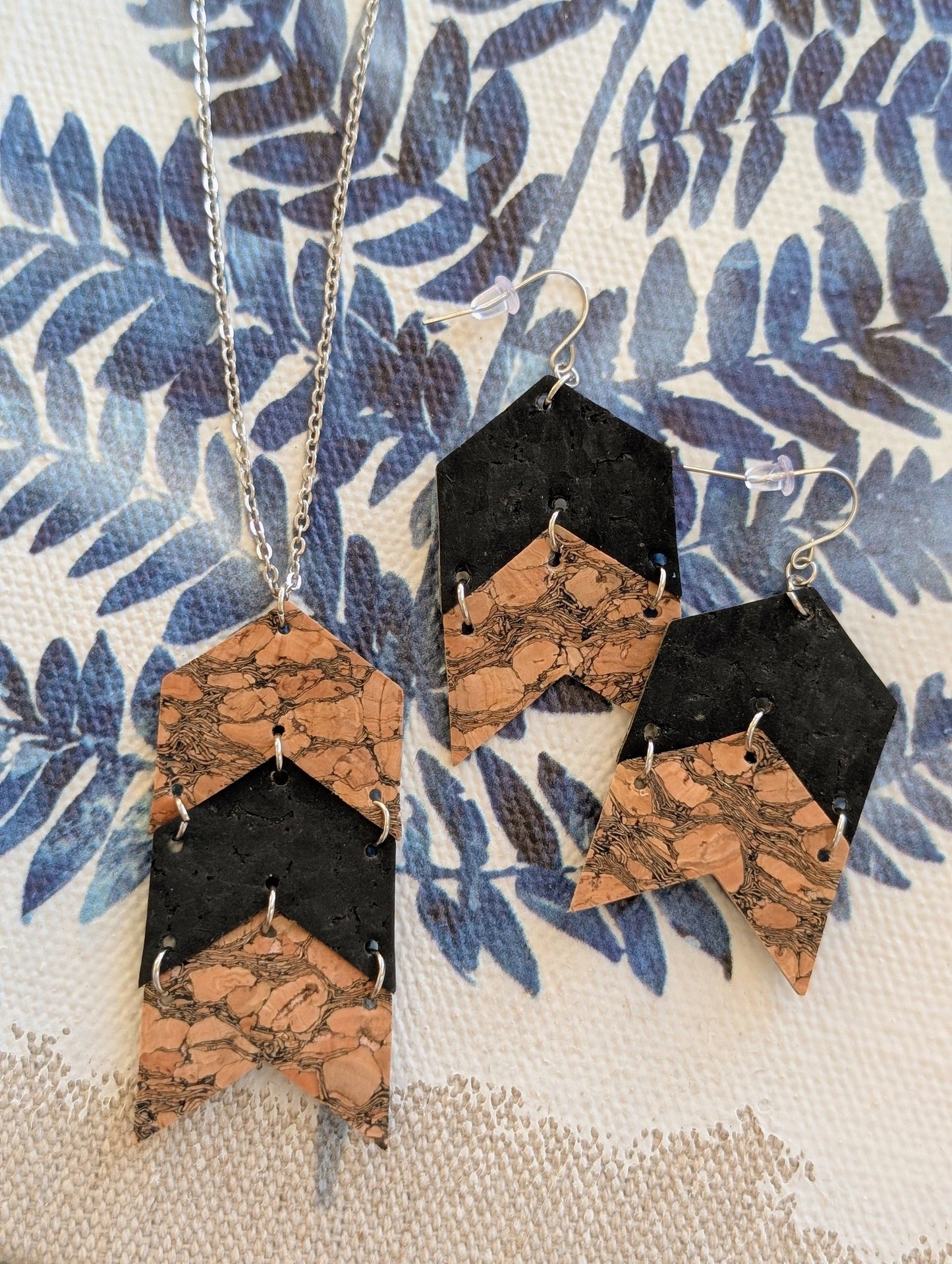 KORK Cork Earrings-Chevron Marbled & Black