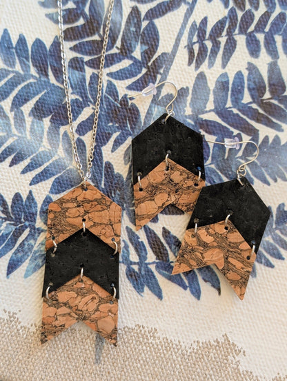 KORK Cork Earrings-Chevron Marbled & Black