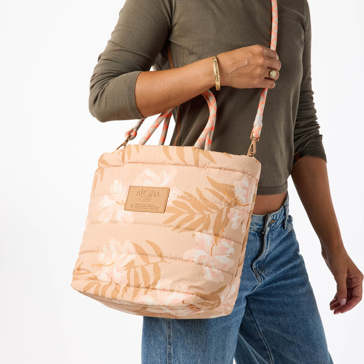 Adrift Large Quilted Rope Tote in Camel - studio